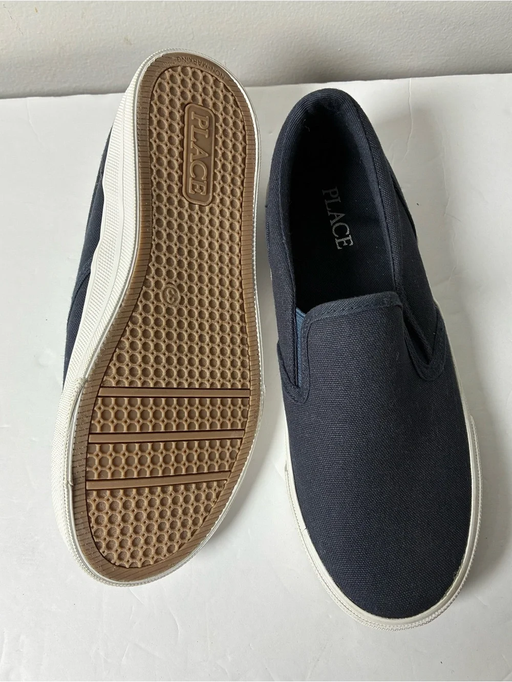 PLACE Navy Canvas Slip-On Loafers with White Sole